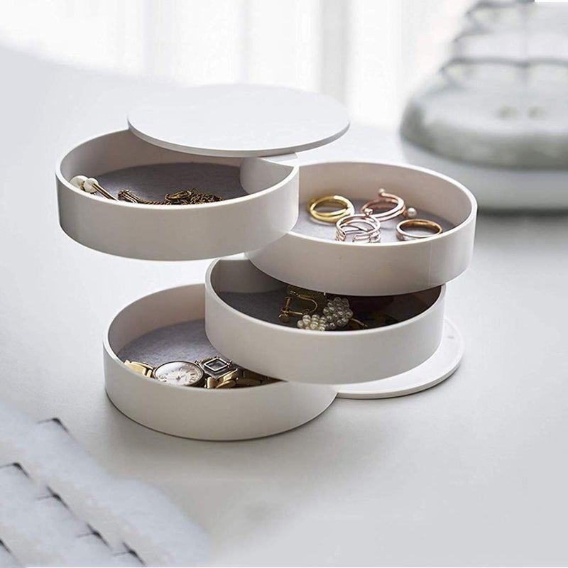 Fullgaden Organizer, 4-Tier 360 Degree Rotating Jewelry Storage Box for Earring Bracelets Rings Fits Small Spaces on Dressers, White - Image 4